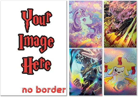 Custom Holographic Card Sleeves No Border, Laser Flashing Shiny Design, Make Your Own Trading Collectible Card Protector, Compatible with Magic The Gathering – MTG, TCG, OCG, Borderless