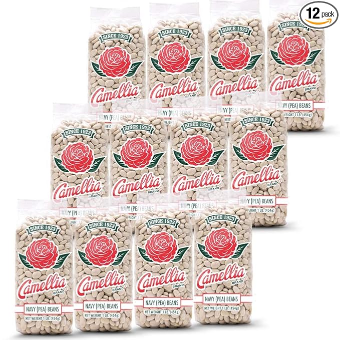 Camellia Brand Dried Navy (Pea) Beans – Premium White Beans for Southern-Style Baked Beans, Soups, Stews, and Healthy Vegetarian Meals – Non-GMO, Gluten-Free, 1 Pound (Pack of 12)