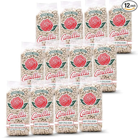 Camellia Brand Dried Navy (Pea) Beans – Premium White Beans for Southern-Style Baked Beans, Soups, Stews, and Healthy Vegetarian Meals – Non-GMO, Gluten-Free, 1 Pound (Pack of 12)