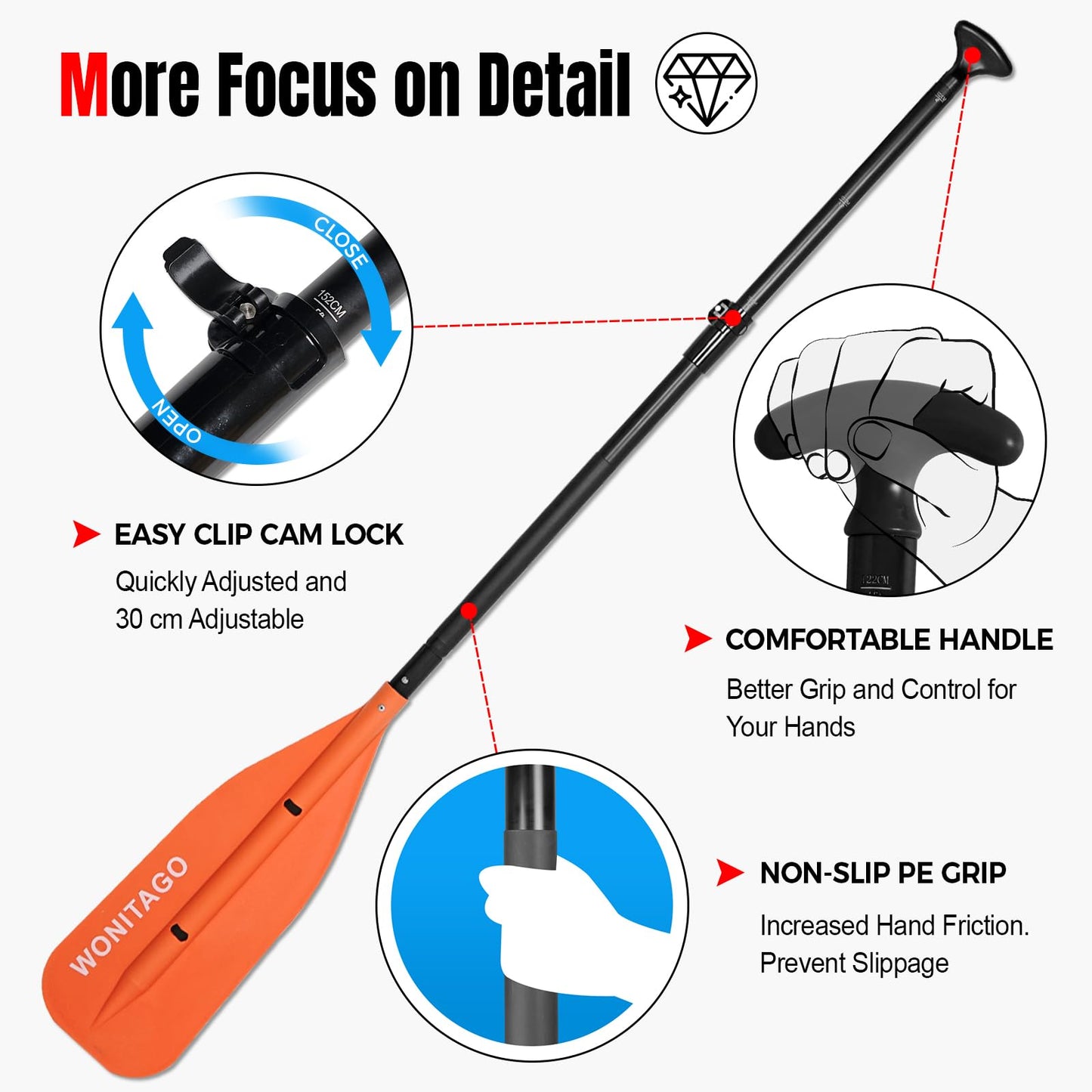 WONITAGO Adjustable Canoe Paddle, Collapsible Boat Paddle, 4-5 FT