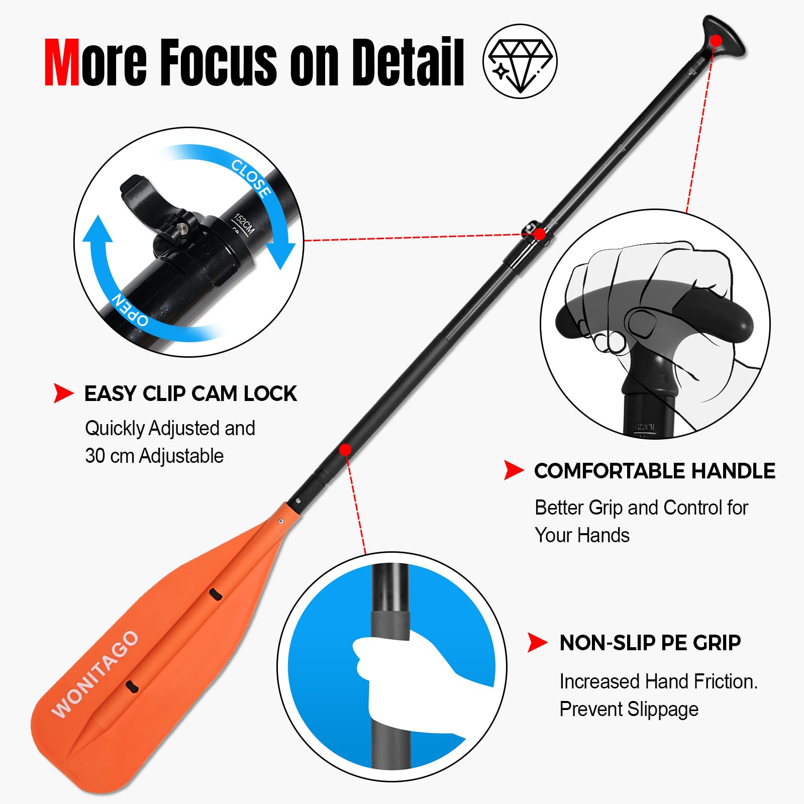 WONITAGO Adjustable Canoe Paddle, Collapsible Boat Paddle, 4-5 FT