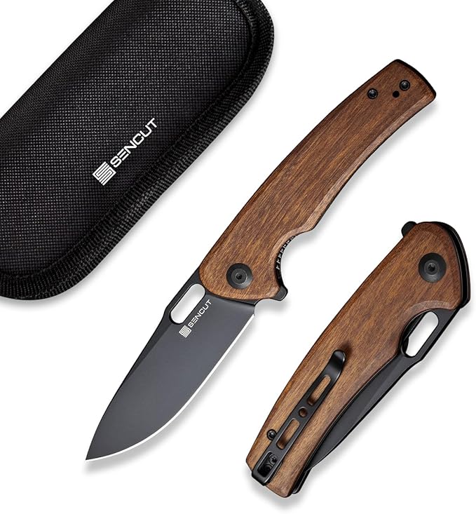 SENCUT Pocket Knife for Men, Vesperon Folding Knives for EDC, 3.35" Blade Wood Handle, Liner Lock, Liner Lock knives for Outdoor Indoor S20065-4 (Wood)