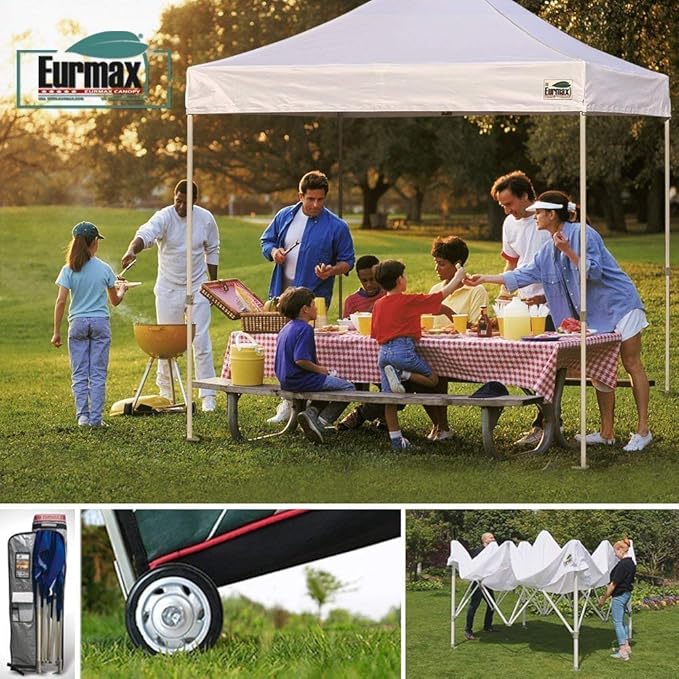 Eurmax USA 8'x8' Pop-up Canopy Tent Commercial Instant Canopies with 4 Removable Zipper End Side Walls and Roller Bag, Bonus 4 SandBags(Khaki)