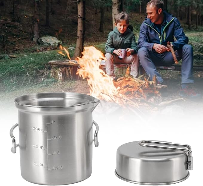 Camping Cookware Set, Stainless Steel Outdoor Wood Stove Cooking Pot Set for Outdoor Backpacking Camping Hiking Picnic