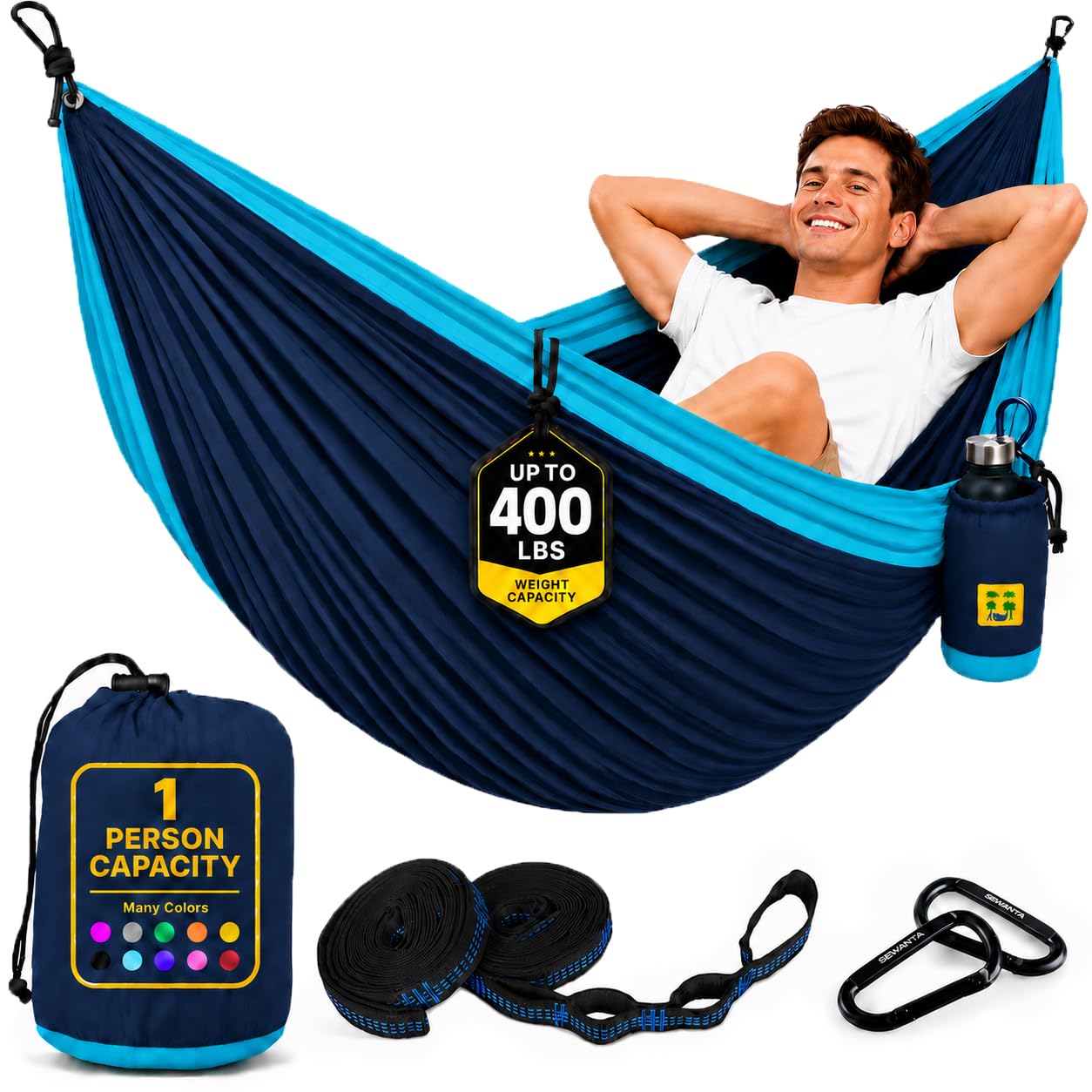 Durable Hammock 400 lb Capacity, Nylon Camping Hammock Chair - Double or Single Sizes w/Tree Straps