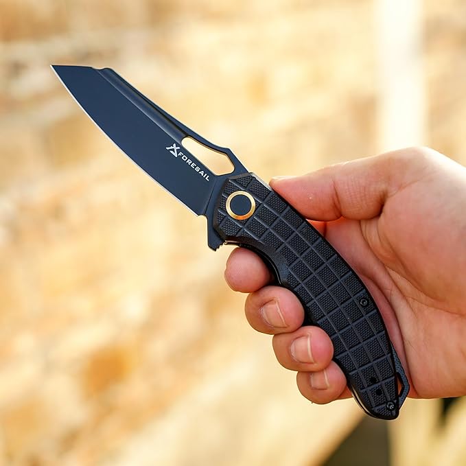 Folding Pocket Knife, 3.54" DC53 Steel Blade,4.65" G10 Handle, Liner Lock, Reversible Pocket Clip for Everyday Carry, Outdoor Activities. (Black PVD blade)