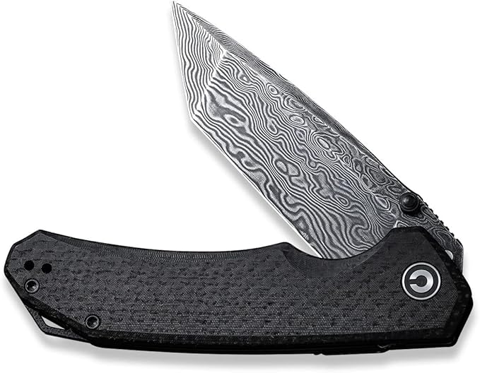 CIVIVI Brazen Pocket Knife,3.5-Inch Tanto Damascus Folding Knife, Micarta Outdoor Camping Hiking Knife with Thumb Studs and Flipper Opener,Unique Tool Gift for EDC Men Women C2023DS-1