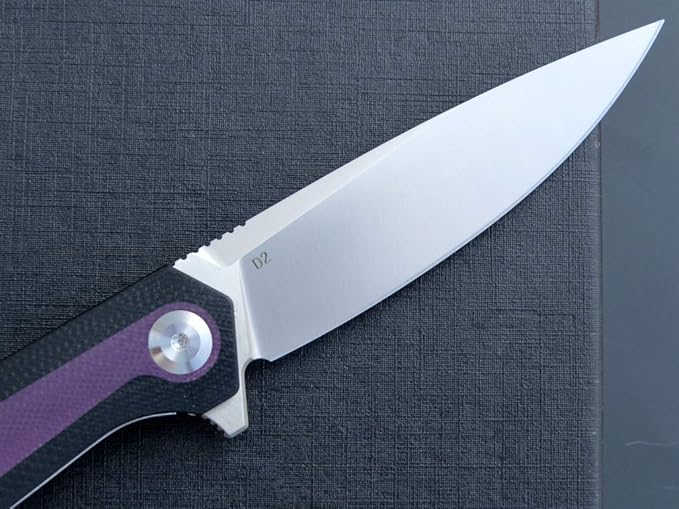 Eafengrow EF964 Pocket Folding Knife G10 Handle D2 Blade EDC Tool Knife with Pocket Clip Fast Opening Ball Bearing Folder for Outdoor Camping Hiking (Purple)