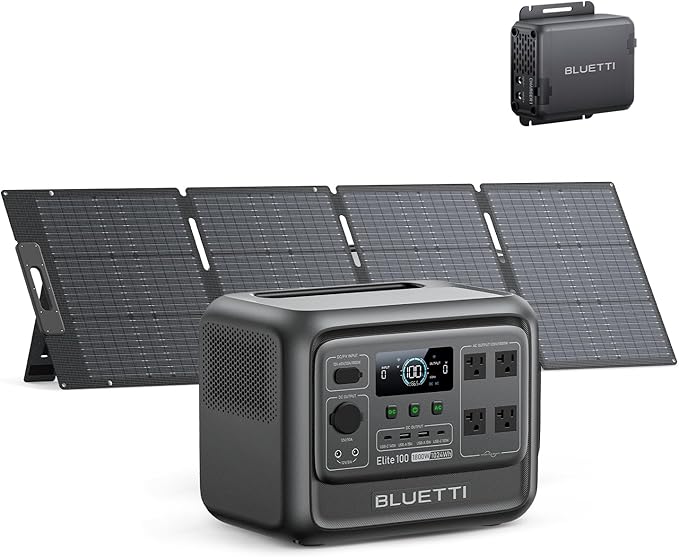 BLUETTI Elite 100 V2 Solar Generator with 200W Solar Panel and Charger 1 (Ship Separately), 1024Wh Portable Power Station w/ 1800W Power, 560W DC-DC Car Charger, for Camping, Road Trips, RV (2025 New)