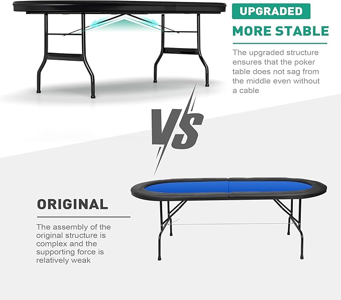 Premium 84" Poker Table Foldable with Chips Tray, 10 Player Oval Folding Portable Texas Holdem Table with Cushioned Rail & Stainless Steel Cup Holders, Green Felt Surface