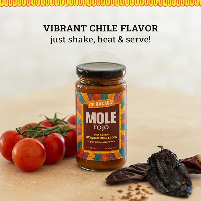 Ya Oaxaca - Mole Sauce - Rojo - Bold Spice - Blend of Smoked & Dried Chiles, Spices, House Made Chocolate - Vegan, Non-GMO, Gluten Free - Great on Enchiladas, Tacos, Nachos, Tortillas - 12oz