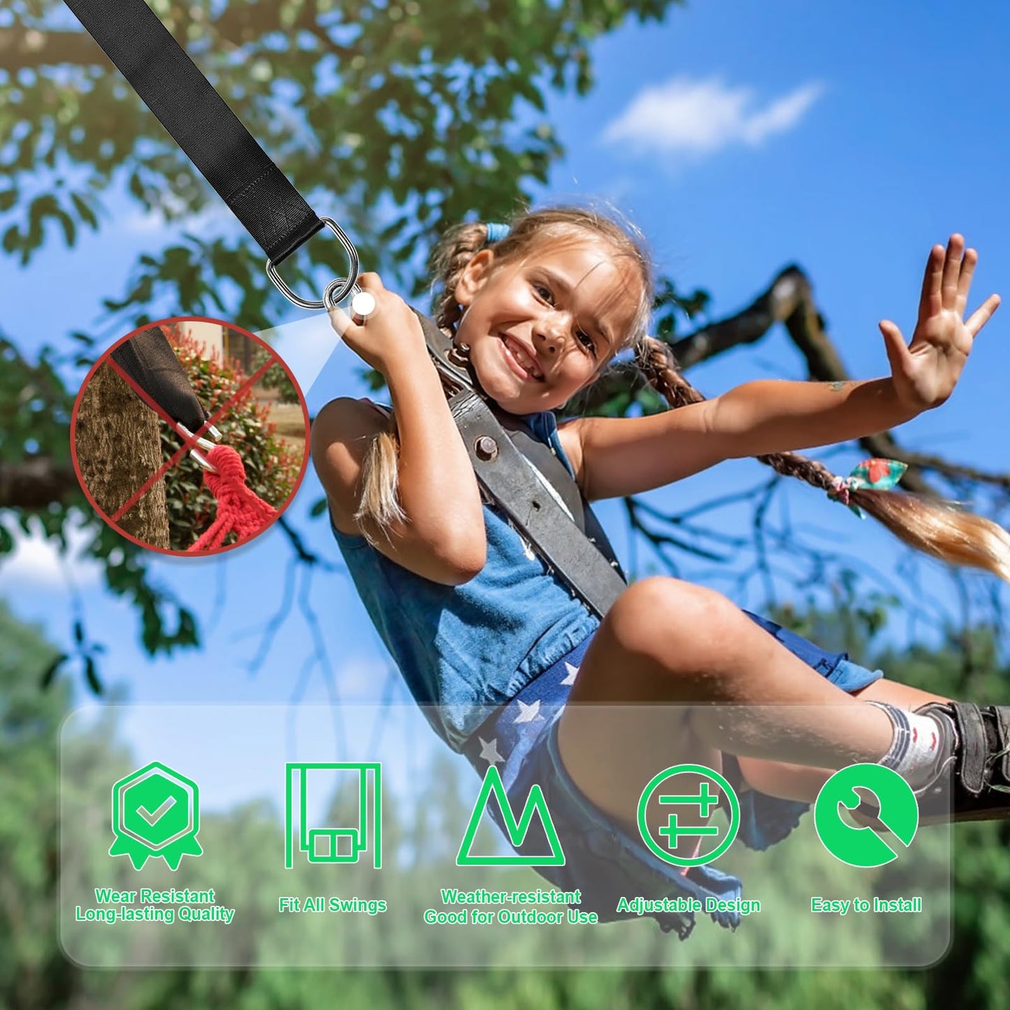 Tree Swing Hanging Straps Kit Holds 2000 lbs,8ft Extra Long Straps Strap with Safer Lock Snap