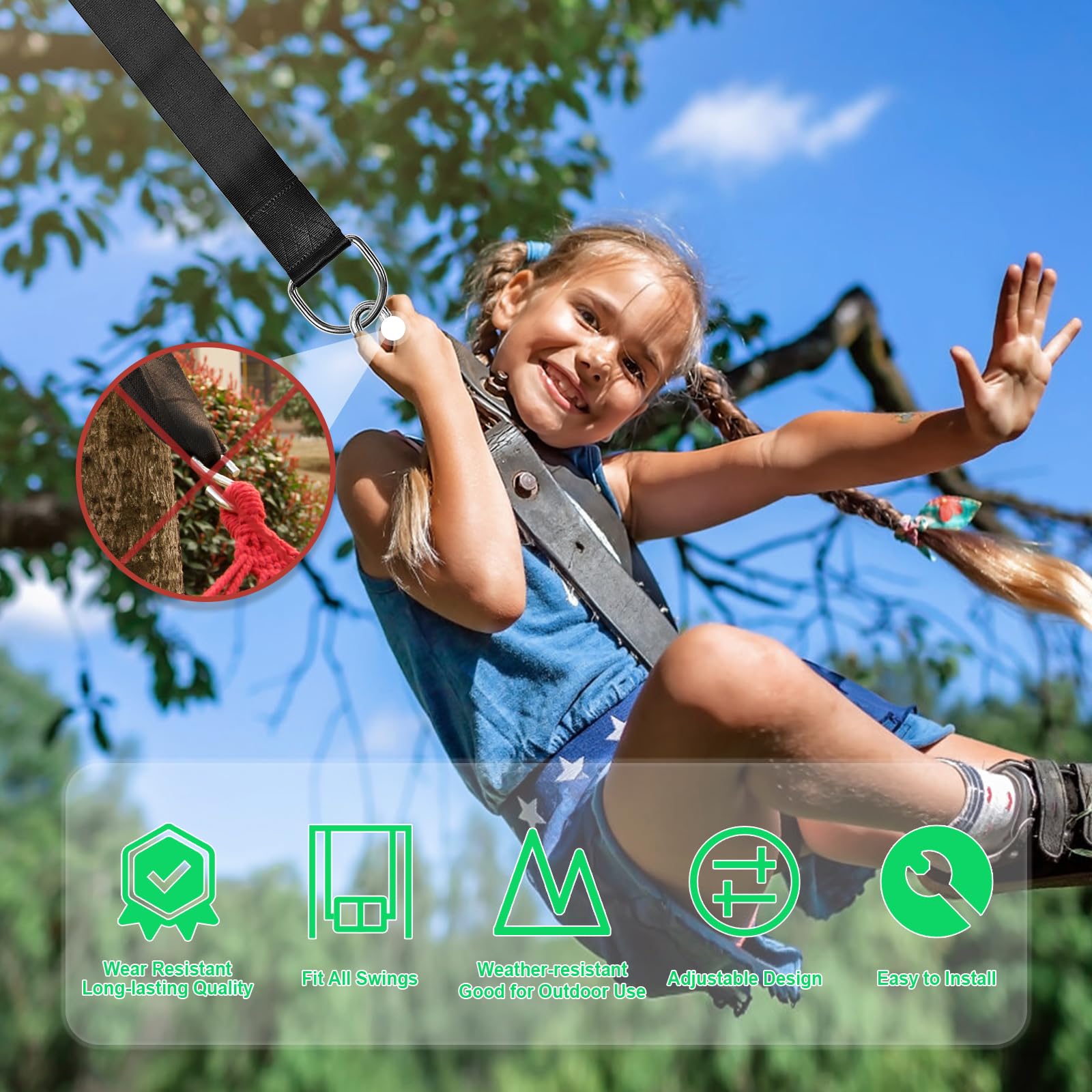 Tree Swing Hanging Straps Kit Holds 2000 lbs,8ft Extra Long Straps Strap with Safer Lock Snap
