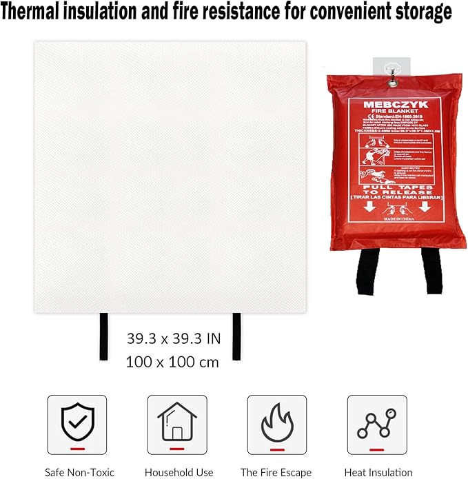 Fire Blanket Kitchen Emergency Blankets with Silicone Coating.Fireproof Blanket Fire Blanket for Home for Kitchen,Camping,Office,BBQ,Welding and Depot!Car Fire Retardant (39"X39" 1Pack)