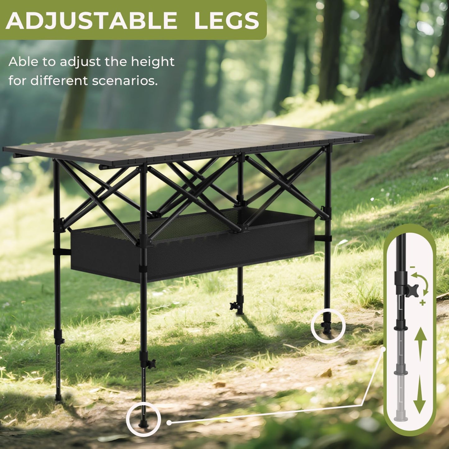 Hsundries 4FT Folding Camping Table,Portable Roll-up Picnic Table with Carry Bag & Mesh