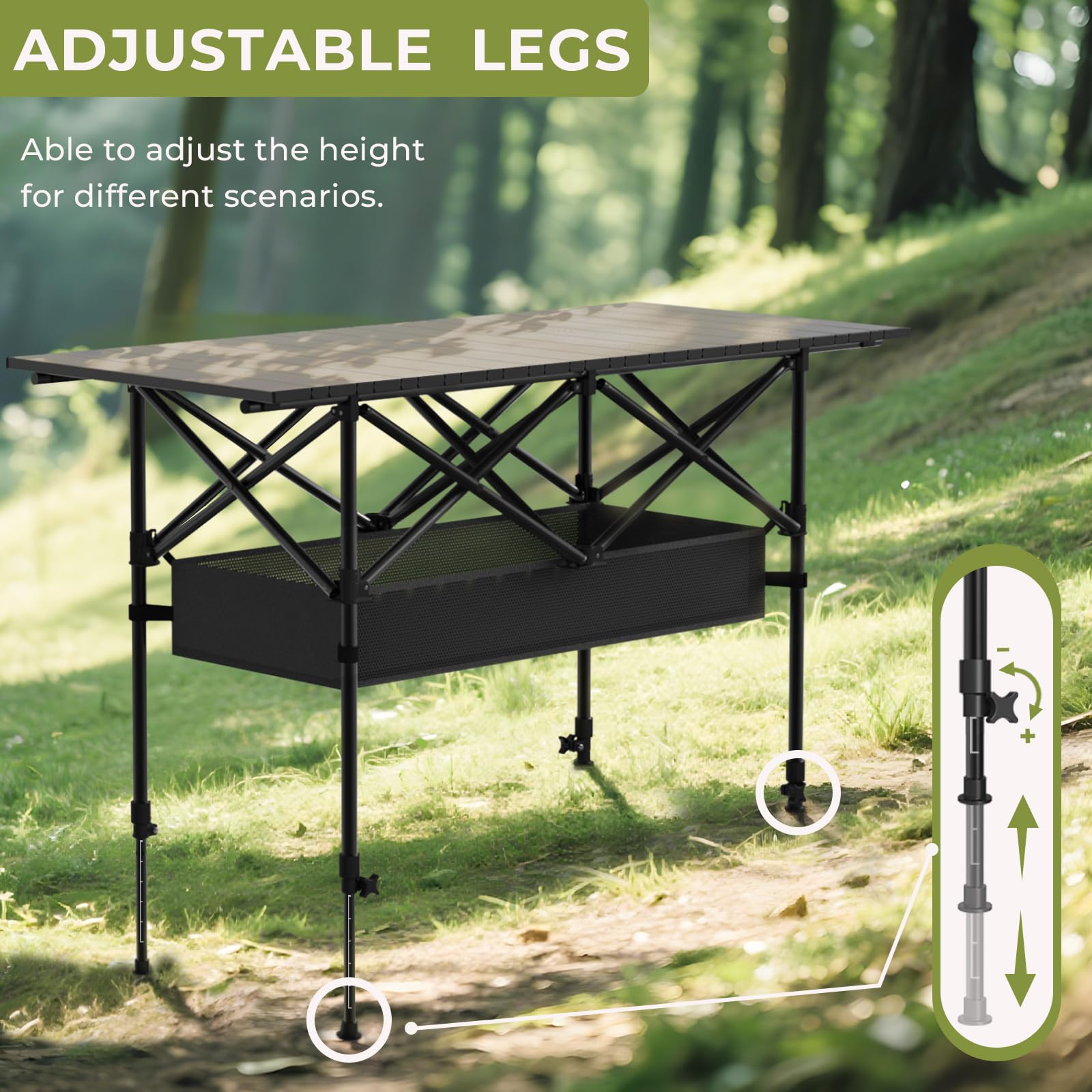 Hsundries 4FT Folding Camping Table,Portable Roll-up Picnic Table with Carry Bag & Mesh