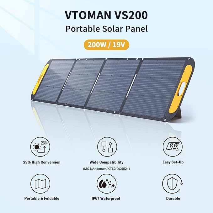 VTOMAN Jump 1500X Portable Power Station with 200W Solar Panel, 1500W/828Wh LiFePO4 Battery Solar Generator with 1500W Constant-Power, PD 100W Type-C, Capacity Expandable for Camping, Home Backup