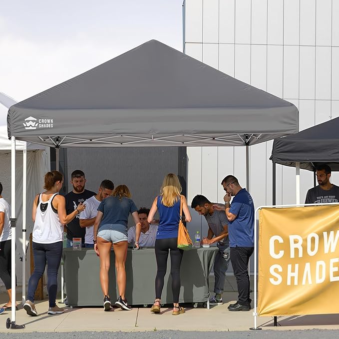 CROWN SHADES Pop Up Canopy Tent, 8x8 Commercial Canopy Tent with 4" Wheels, 4 Upgraded Weights, Patented Centerlock, 400D Strength Oxford Fabric, Sto'N Go Bag, Gray