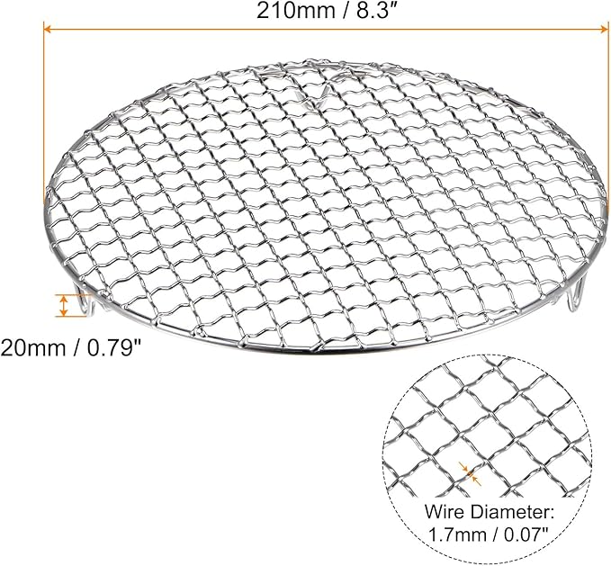 HARFINGTON Round Cooking Rack 8.3-inch 201 Stainless Steel Cross Wire Barbecue Grill Net with 20mm Legs for Cooking Baking Steaming BBQ