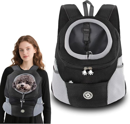 Adjustable Dog Backpack Carrier for Small Dogs, Breathable Front & Back Carry Pet Carrier with Safety Leash, Multi-Pocket Design for Hiking Travel Cycling (Large)