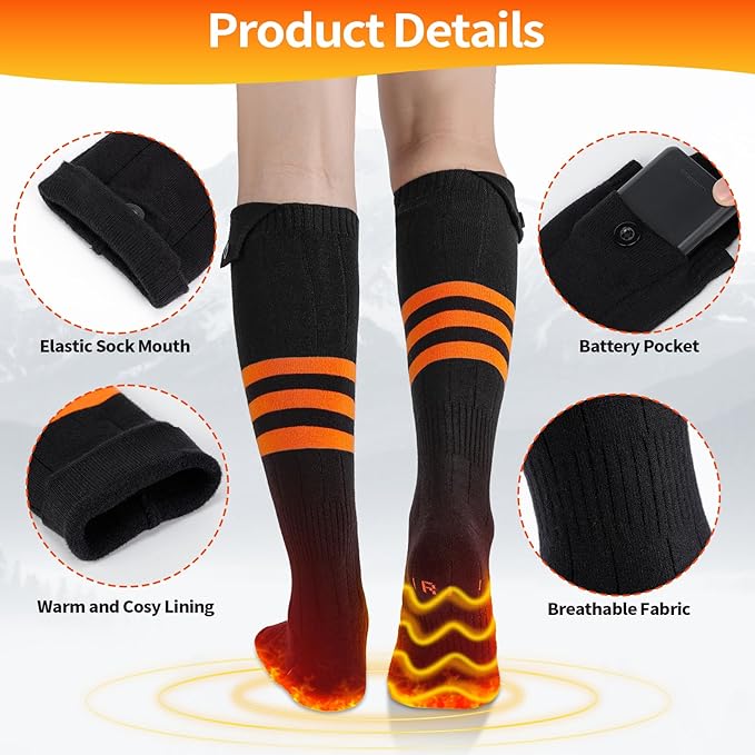 Heated Socks, Heated Socks for Men Women Rechargeable Washable, 5000mAh Battery Electric Socks with 4 Heating Levels for Winter Outdoor Work Skiing Hunting Camping Hiking Fishing Cycling