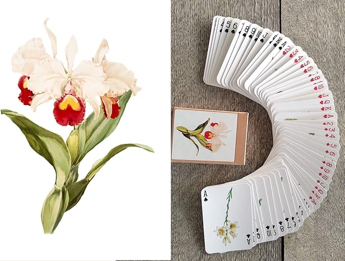 Beautiful Flowers Playing Cards (Poker Deck 54 Cards All Different) Vintage Flowers Botannical Illustration by Redoute Lillies Tuplip Orchid