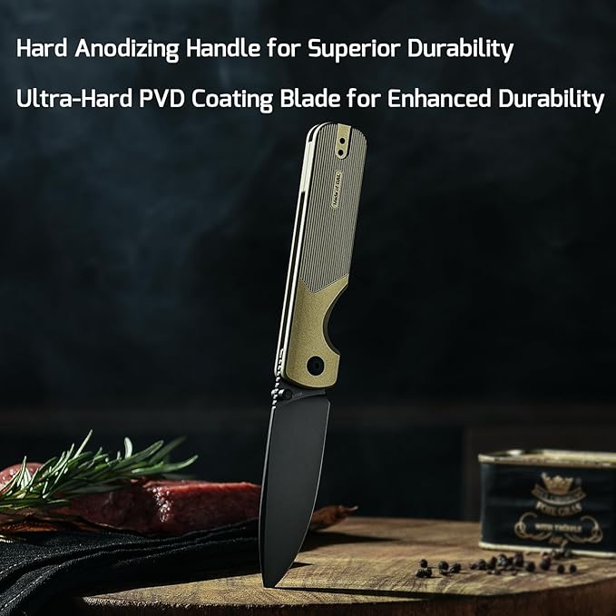 OKNIFE Duron Folding Pocket Knife, 3.5" PVD Coated Nitro-V Steel Blade, Frame Lock Lightweight O-Aluminum Ambidextrous Handle with Clip, Ideal EDC Tool for Outdoor, Camping & Survival (Olive Green)