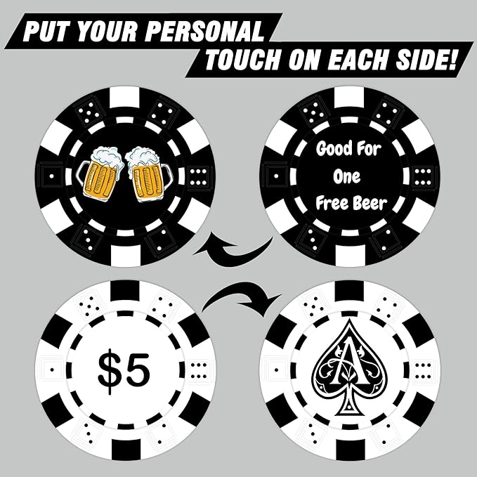 50 Custom Poker Chips,Personalized with Your Logo Image or Text,11.5g Clay Casino Chips for Events or Gifts