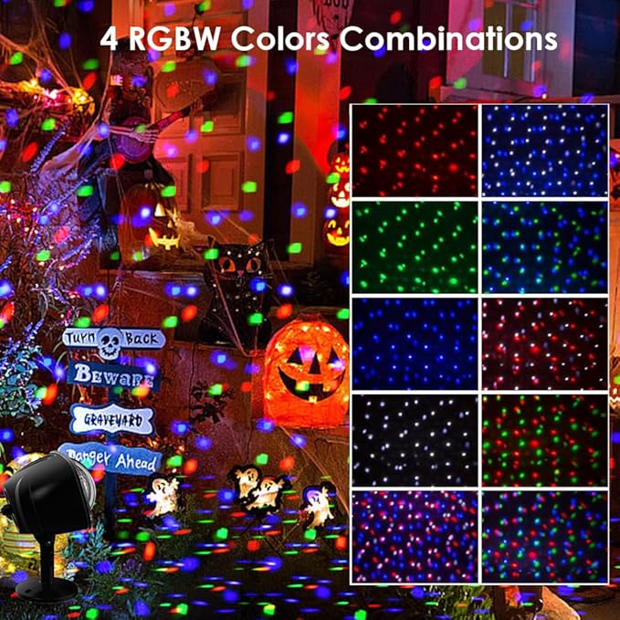 Elec3 Christmas Snow Projector Lights Outdoor, RGBW Snowfall Projector Lamp Rotating Falling Snow Projector with Remote Control Landscape Multicolor Lights for House Yard Garden Halloween Xmas Decor