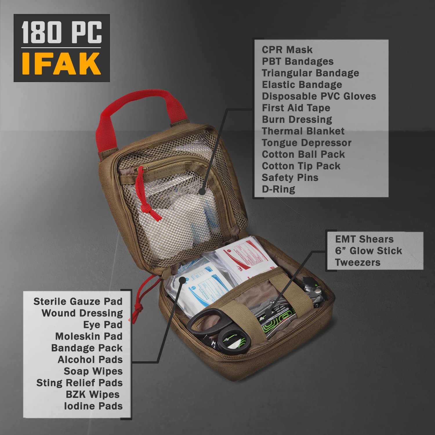 Everlit 180 Pieces Tactical First Aid Kit IFAK Molle EMT Pouch Outdoor Camping Emergency Kits for