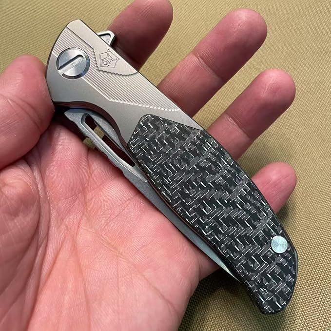 3.75" Customized Pocket knife Frame lock Folding knives Stonewash M390 Blade with Titanium+Carbon Fiber Handle Gift for Husband Son