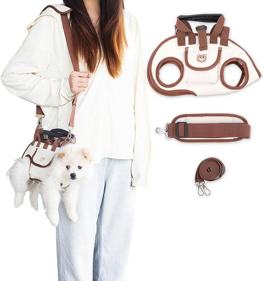 Dog Lift Harness, Breathable Dog Carrier Bag, Portable Pet Carrier Sling with Adjustable Leash for Small Dogs (L)
