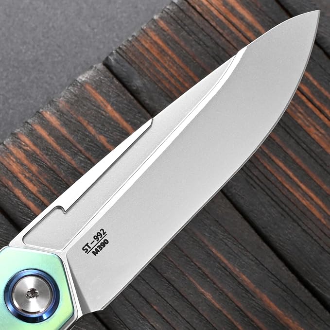 Sitivien ST992 Folding Pocket Knife,Handmade M390 Pearlescent Brushed Steel Blade,Titanium Carbon Fiber Handle EDC Tool Knife for Outdoor Camping,Hiking,Survival,Hunting(Green) … … …