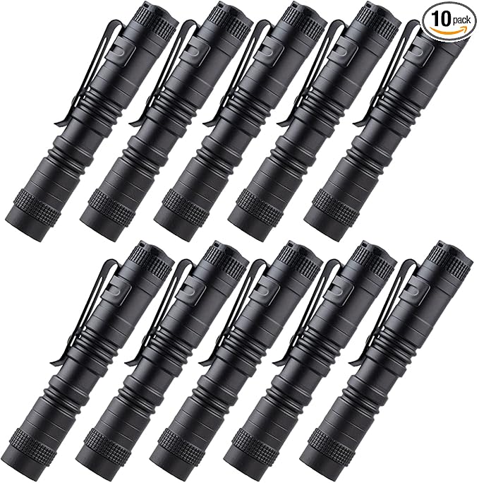 Beieverluck 10 Pack Small Mini Flashlights, Pocket Flashlight Penlight with Clip, Tactical Pen Light for Camping Outdoor Emergency Inspection Fathers Gifts for Dad Husband
