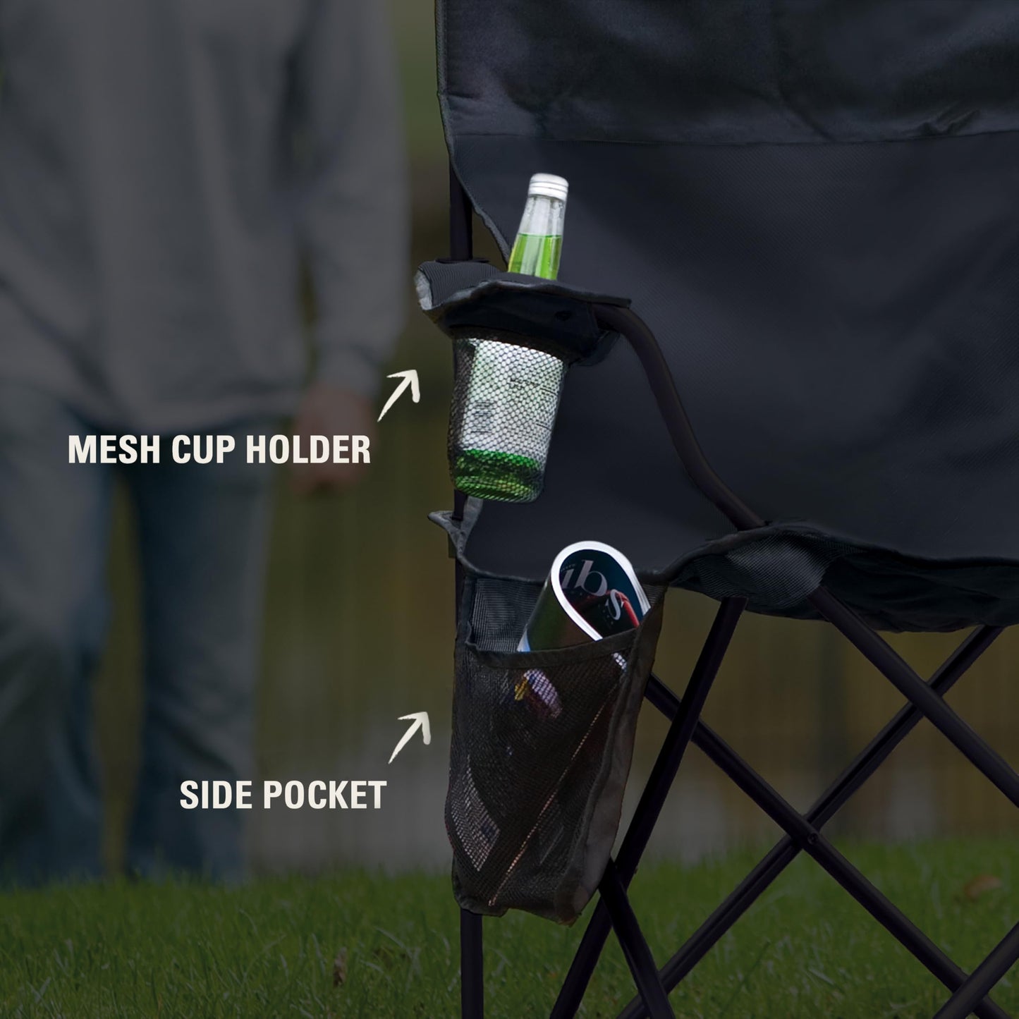 Coleman Portable Camping Chair with 4-Can Cooler, Cushioned Seat & Back with Side Pockets & Cup