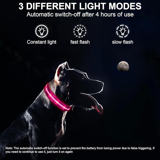 CHUKCHI LED Dog Collar Rechargeable,Waterproof Flashing Collar,Light Up Glow Collar, Adjustable Soft Safety Light Up for Small Medium Large Dogs Walking Camping at Night (Pink-M)