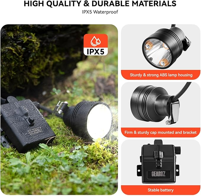 10W Coon Hunting Lights, 45000LUX Hunting Headlamp for Coyotes Hog Predators, Rechargeable & Waterproof, 6 Lighting Modes, 4 Powerful LEDs (White Red Green Amber) for Night Working