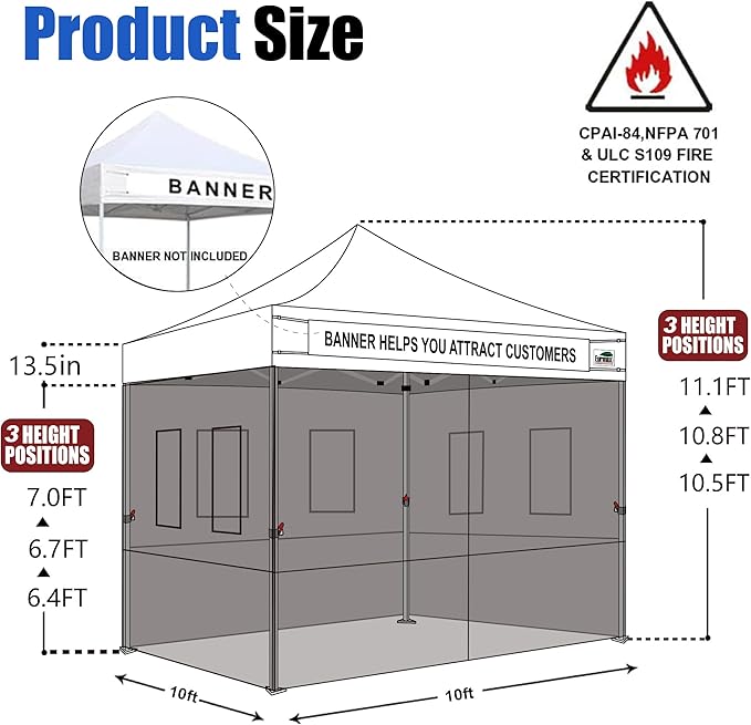 Eurmax USA 10'x10' Pop-up Canopy Tent Commercial Instant Canopies with 4 Removable Zipper End Food Service Wall kit and Roller Bag, Bonus 4 SandBags(Red)
