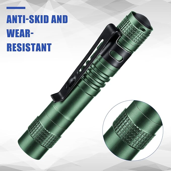 Hortsun 10 Pcs Mini Flashlight Bulk LED Pen with Pocket Small Flashlight with Clip for Outdoor Father's Day Gift for Men(3.54 Inch,Black, Brown, Green)