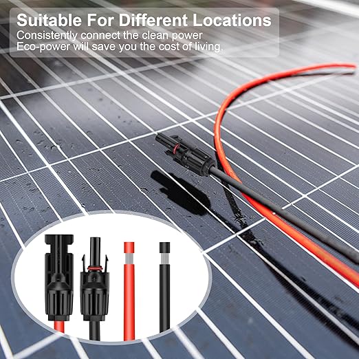 30FT 10AWG Solar Panel Extension Cable with Pair of Connectors, Solar Cable for Solar Panels, Charge Controllers and Solar Generator (10AWG, 30FT)