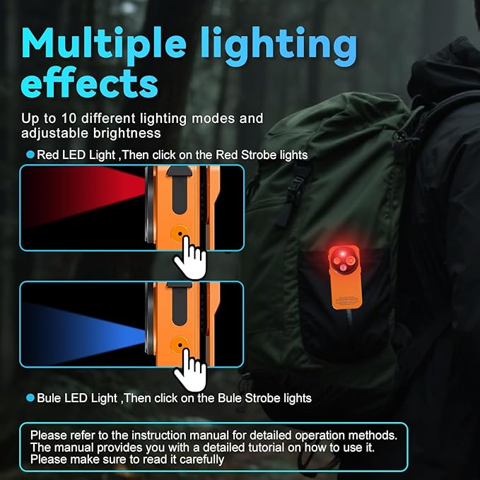 EDC Flashlight Clip-on Light, 530 Lumens Rechargeable with Type-C Charging, Combines Floodlight, Spotlight and UV, Equipped with Charging Cable and Instruction Manual(Orange)