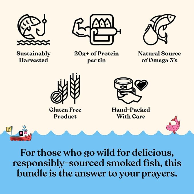 Fishwife Smoky Trio 3-Pack (Smoked Rainbow Trout, Smoked Salmon, Smoked Mackerel) | Gluten Free, High Protein, Omega-3s | Hand-Packed
