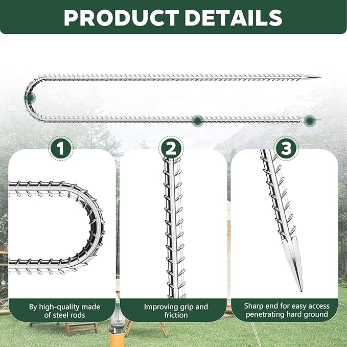 20 Pieces Trampoline Stakes Anchors High Wind Heavy Duty,U Shaped Garden Hooks Stakes for Ground,Trampoline Tie Downs Anchor Kit,Bounce Horseshoe House Stake,Rebar Camping Tent Stakes,12 Inch Long