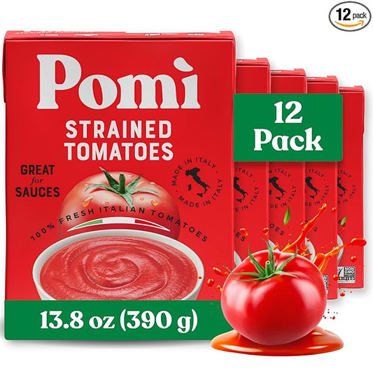 Pomì Strained Tomatoes 13.8oz (Pack of 12) - Creamy, Velvety Italian Tomato Puree, No Additives or Preservatives - BPA-Free Pureed Tomatoes Made from 100% Fresh Italian