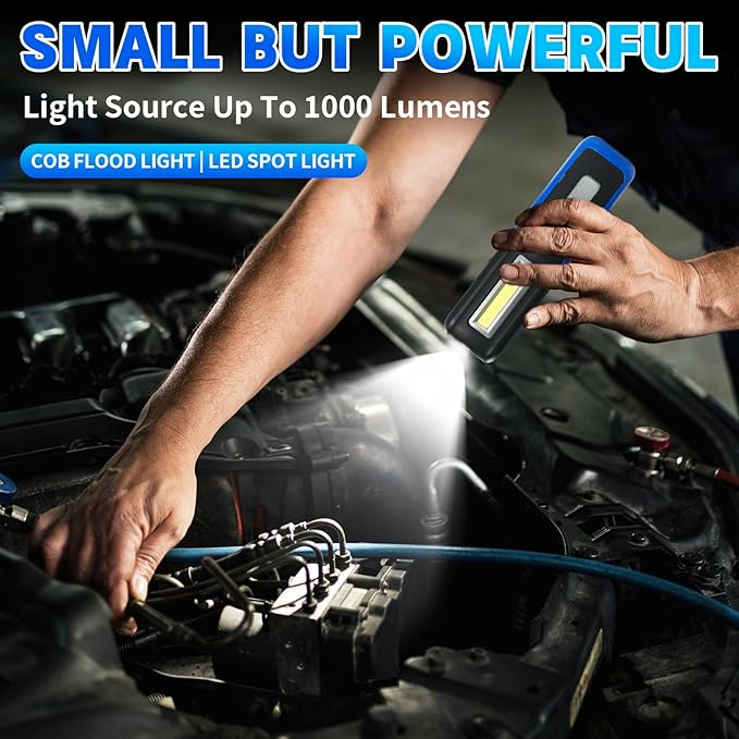 Work Light, 1000 Lumens Bright LED Work Lights, Rechargeable Work Light for Mechanics Portable& Cordless, with Rotate Magnetic Base&Hooks, Mechanic Light for Car Repair/Inspection/Workshop