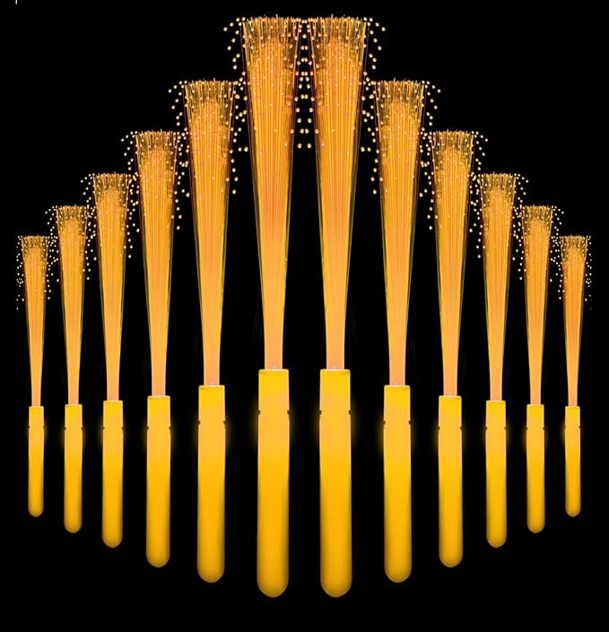 12Pack Orange Glow Sticks Light Up Fiber Optic Stick Glow Wands Bulk with 3 Flashing Models for Christmas Halloween Party Favors Birthday Wedding Concerts