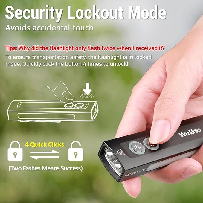 Wurkkos HD01 UV Flashlight, Rechargeable EDC Flashlight, Led Flashlight with 365nm UV Light, 1200 Lumens Flat Flashlight with RGB, Pocket Light for Emergency, Pet Urine Detection (Black)