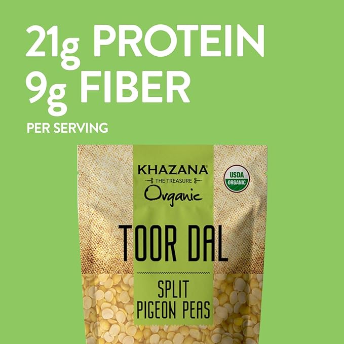 Khazana Toor Dal Split Yellow Pigeon Peas (4lb) - Organic, NON-GMO, Gluten Free & Kosher - Authentic Lentils from India