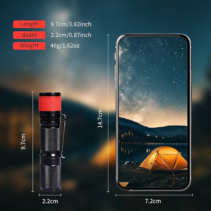 KunHe 7 Pack Red Light Flashlight 3W Mini Waterproof Aluminum Pocket Flashlight with Clip for Turtle Observation Hunting Night Vision Outdoor Activities Single Mode Gift