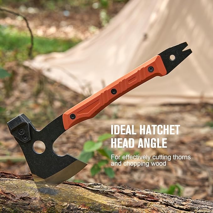 OKNIFE Otacle A1 Survival Hatchet & Camping Axe, 4 in 1 Full Tang Tactical Axe, G10 Non-Slip Grip Tomahawk with Durable Kydex Sheath